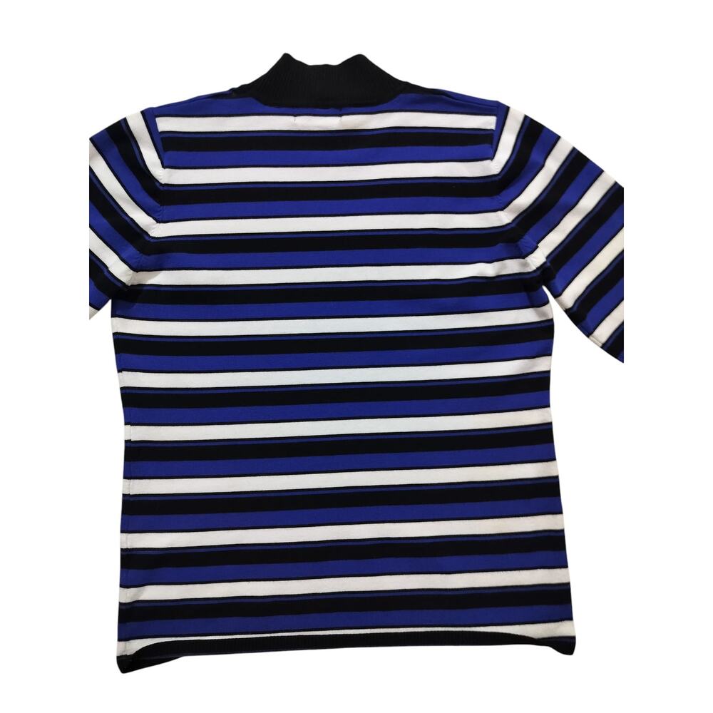 TAHARI Women's Stripes Mock Neck Blue White Sweatshirt Top Long Sleeve Size L - Picture 7 of 12